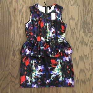 H&M Dark Floral Peplum Mini Dress Sleeveless
